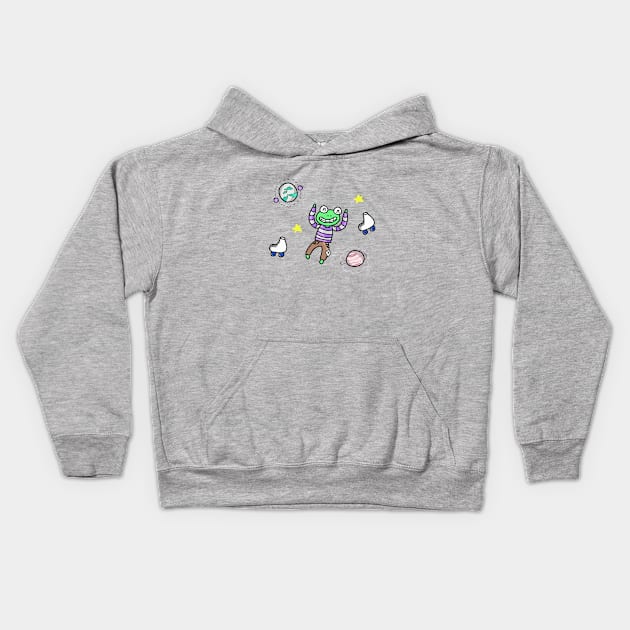 green froggy kawaii funny univerese Kids Hoodie by KDaisy.design